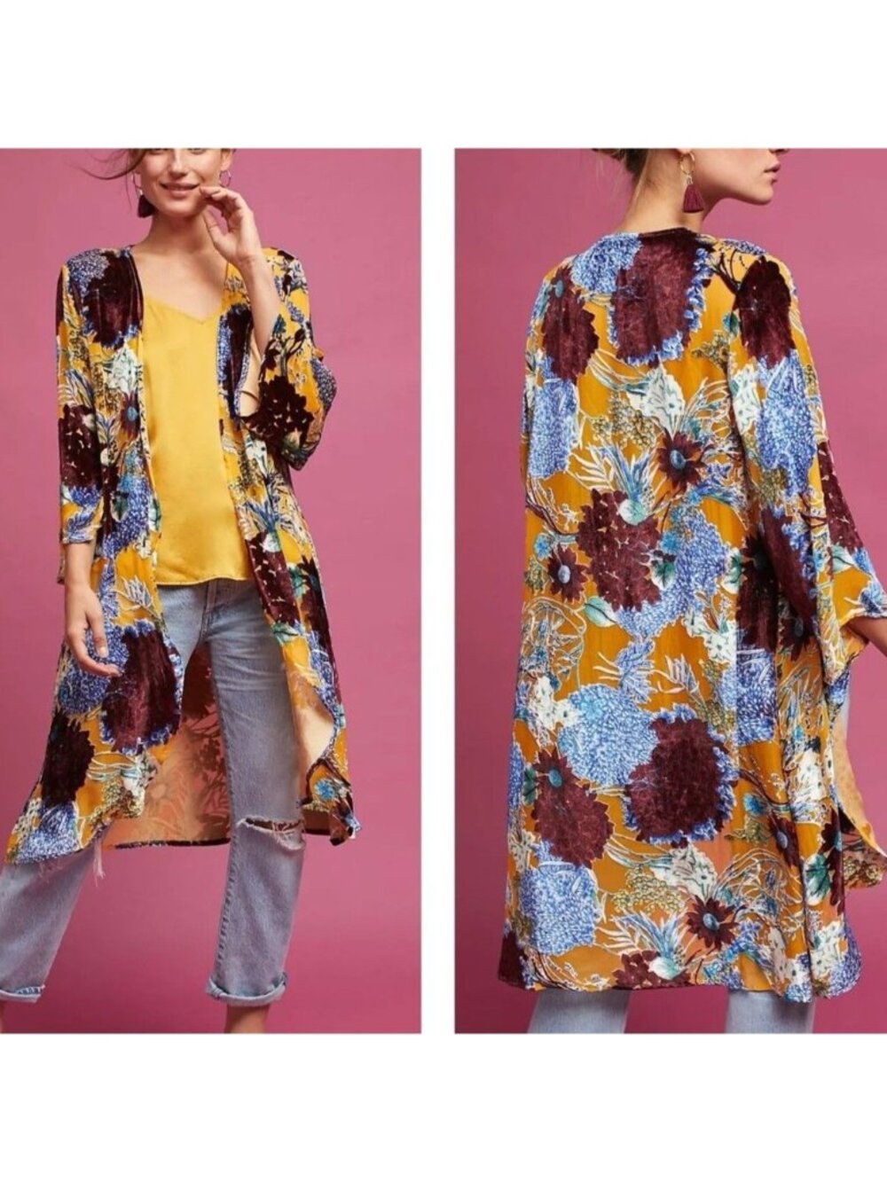 Floreat Anthropologie Velvet Burnout Kimono Women One-Size Aurelia Floral